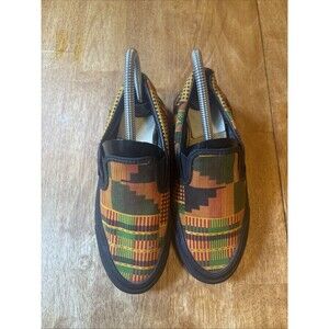 Vintage Vans Size 6 90s Shoes Made in USA Kente Cloth Print Slip On